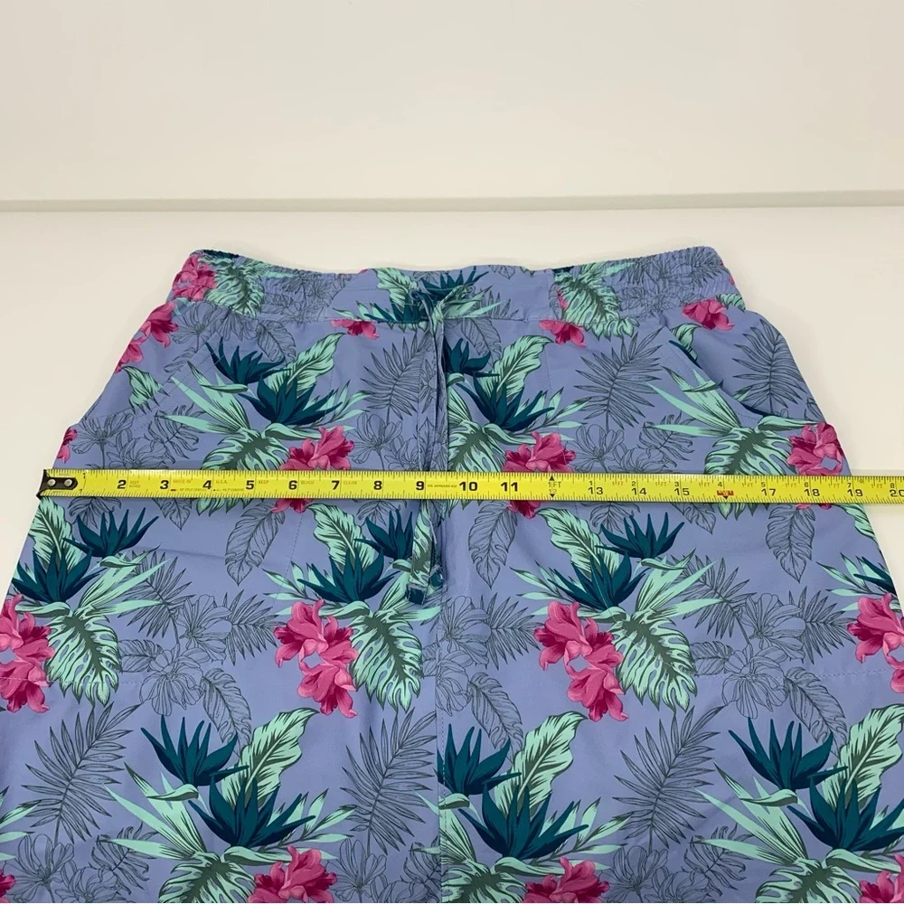 Duluth Trading Co Blue Green & Pink Tropical Palm Pull On Swim Skirt Cover Up